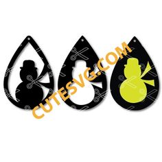 two black and yellow water drop shaped decals with an image of a man in top hat