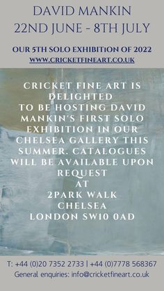 the poster for david mann's art exhibition in london, england on june 23rd