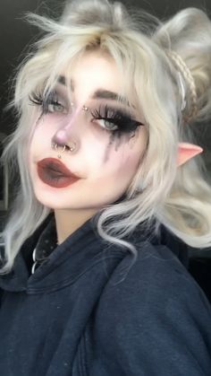 Dark Fae Makeup Looks, Zombie Fairy Makeup, Paint Makeup Look, Dark Ren Faire Makeup, Fairy Witch Makeup, Easy Dark Fairy Makeup, Creepy Fairy Makeup, Goth Elf Makeup, Witches Make Up