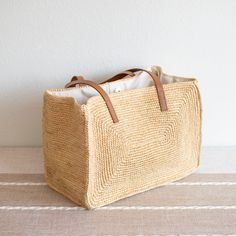 Beige Rectangular Straw Bag For Travel, Rectangular Straw Bag For Daily Use, Rectangular Straw Travel Bag, Beige Large Capacity Rectangular Straw Bag, Large Capacity Beige Rectangular Straw Bag, Everyday Rectangular Bucket Bag With Braided Handles, Beige Straw Rectangular Bag, Natural Rectangular Beach Bag With Leather Handles, Rectangular Bucket Bag With Braided Handles In Natural Color