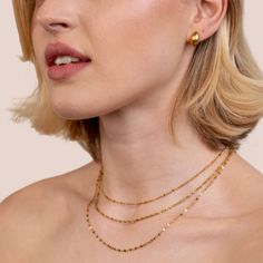 Made with waterproof stainless steel, you never need to worry about fading or tarnishing jewelry ever again. Waterproof & tarnish-free Stainless steel 18k gold plated Length: 15.7in /17.7in /19.7in (+ 2.2in adjustable) Hypoallergenic, lead & nickel free If you aren't in LOVE with your purchase, please let us know within 30 days of receiving your item, and you'll receive a stress-free refund. Adjustable Tarnish Resistant Yellow Gold Chain Necklace, Everyday Delicate Stainless Steel Chain Necklace, Everyday Stainless Steel Delicate Chain Necklace, Adjustable Gold-plated Cable Chain Necklace, Adjustable Gold Plated Cable Chain Necklace, Dainty Gold Hypoallergenic Chain Necklace, Trendy Hypoallergenic Gold Necklaces, Hypoallergenic Yellow Gold Stainless Steel Necklace, Everyday Gold Plated Box Chain Necklace