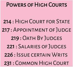 a pink poster with the words powers of high courts