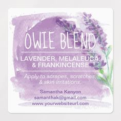 a purple business card with watercolor flowers on it and the words owlie blend