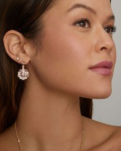 Floral Drop Earring with Morganite, Pink Tourmaline, and Diamonds – Jamie Wolf Luxury Pink Jewelry With Matching Earrings, Luxury Pink Earrings For Wedding, Pink Cubic Zirconia Single Earring, Elegant Pink Gold Single Earring, Pink Bridal, Drop Earring, Gold Floral, London Blue Topaz, London Blue