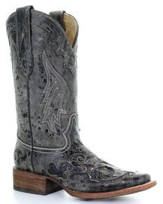 Corral Vintage Black Python Inlay Cowgirl Boots - Square Toe, Black, hi-res Cowgirl Boots Square Toe, Corral Boots Womens, Womens Cowgirl Boots, Black Python, Corral Boots, Boots Square Toe, Black Snake, Womens Mid Calf Boots, Black Boots Women