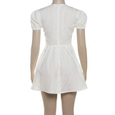 Please refer to our sizing chart for a guideline when choosing a size. 5 business days order processing time. 90% polyester 10% spandex Feminine Fitted Mini Dress With Bow, Date Night Puff Sleeve Mini Dress, Fitted Mini Dress With Bow For Date Night, White V-neck Mini Dress With Back Zipper, Feminine Solid Color Mini Dress, Fitted Solid Color Mini Dress With Puff Sleeves, Chic Fitted Puff Sleeve Dress In Solid Color, Fitted Mini Dress With Puff Sleeves In Solid Color, Feminine Short Sleeve Solid Color Mini Dress