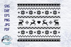 a christmas sweater with reindeers and snowflakes on it, in black and white