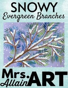 an advertisement for the snow evergreen branches art show in front of a blue and white background