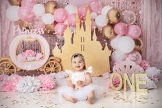 Princess 1st Birthday Party Decoration, Princess Theme Birthday Party 1st, Princess 1st Birthday Party Ideas, Princess Birthday Party Decorations Diy, Princess Smash Cakes, Princess First Birthday Party, Princess Ivy, Princess Theme Cake, Gold Castle