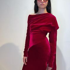 Monse Velvet Split Thigh Bare Shoulder Long Zip Up Sleeves Adjustable Scarf Red Tags: Monse, Velvet, Bare Shoulder, Long Sleeve, Modern Bare Shoulders, Sleeves Dress, Burgundy Color, Dream Closet, Zip Ups, Split, Dresses With Sleeves, Size 4, Midi Dress