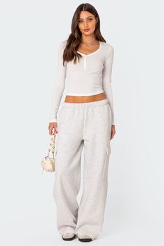 Sweatpants Wide leg Cargo style pockets 100% Cotton Model wears size S Model height is 5'9 Item care: Wash with similar color Pointelle Fabric, Pointelle Top, Oversized Sweatpants, Cargo Sweatpants, Wide Leg Sweatpants, Swimwear Dress, Fleece Sweatpants, Cargo Style, Bottom Clothes