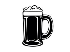 a black and white drawing of a mug of beer