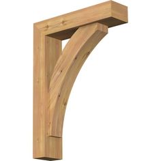 an unfinished wooden shelf bracket on a white background