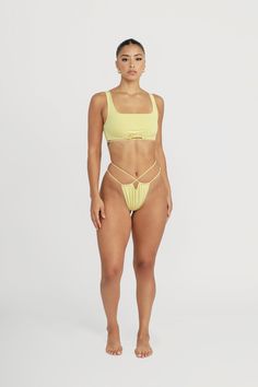 Riot Swim Joss Top - Canary Luxe Swimwear, Deodorant Stains, Body Sculpting, Harper's Bazaar, Cosmopolitan, Second Skin, Gold Hardware, Butter, Swimming