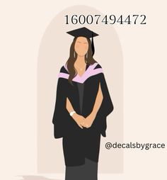 a woman in a graduation gown and cap is standing with her hands on her hips