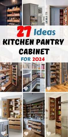 the kitchen pantry cabinet is open and organized