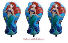 the little mermaid balloon is on display in three different positions