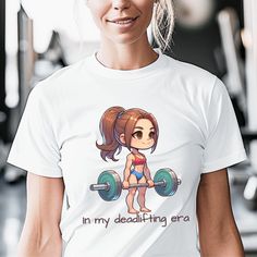 Our In My Deadlifting Era shirt is a great gift for a gym lover who loves to lift. The comfortable fit and cool design of this deadlifting era shirt means that it feels just as good to wear as it is to look at. If you've been looking for a gym motivation t-shirt for yourself, or your gym bestie, you should get this deadlifting gift tee today. This classic unisex jersey short sleeve tee fits like a well-loved favorite. Soft, combed and ringspun cotton and quality print make wearers fall in love w Athleisure Gym Tops With Sublimation Print, Cotton Tops With Sublimation Print For Gym, Funny Letter Print Gym Tops, White Slogan T-shirt For Gym, White Slogan T-shirt For The Gym, White Gym Top With Sublimation Print, Funny Gym Tops With Crew Neck, Funny Crew Neck Gym Tops, Motivation Tshirt