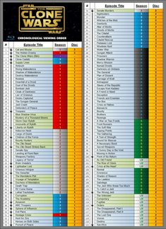 the star wars schedule is shown in full color and font, as well as an image of