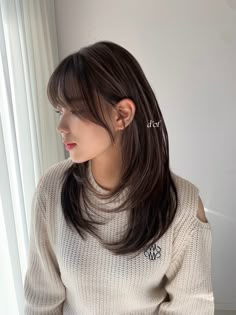 Small Hair Highlights, Soft Layered Haircuts For Medium Hair, Hair Black With Highlights, Heavy Face Framing Layers Medium Hair, Balyage Long Hair Black Hair, Brown Balayage Bangs, Asian Summer Hair, Asian Haircut Long Layers Straight Hair, Korean Hair Highlights