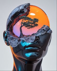 a man's head with a tree in it