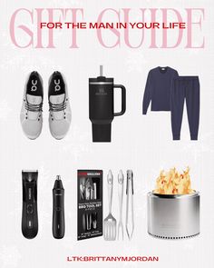 the gift guide for the man in your life is displayed with other items and accessories