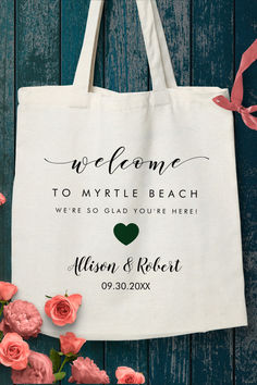 Wedding Welcome Bag with Forest Green Heart Welcome Bag, Free Printable Gift Tags, Wedding Welcome Bags, Green Heart, Hotel Guest, Camping Bag, Welcome Bags, Personalized Notes, Gift Tags Printable