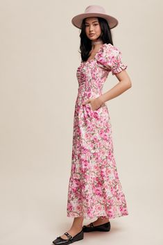 Beautiful floral maxi dress with sweetheart neckline, square back, ruching on the bodice, smocked sides and back, elastic waistband, ruffle elastic sleeves and hidden side pockets. Self 100% cotton, Lining 100% polyester Hand wash in cold. Aprox. measurements in inches: **Bust fits big. Recommend to go down a size.** S:Length-52 |Bust-31 |Waist-28 M:Length-52.5 |Bust-32 |Waist-29 L:Length-53.5 |Bust-34 |Waist-30 modest dresses, modest dress, modest midi, modest maxi, modest fashion, modest trend Romantic Maxi Dress, Nursing Friendly Dress, Modest Maxi Dress, Dress With Sweetheart Neckline, Short Dress White, Modest Maxi, Fashion Modest, Modest Tops, Elastic Sleeves