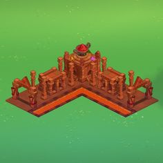 an animated image of a castle made out of wood and stone, on a green background