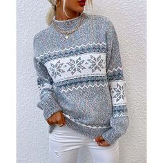 Season:Winter,Fall; Sleeve Length:Long Sleeve; Look After Me:Machine wash; Gender:Women's; Style:Streetwear; Elasticity:Stretchy; Occasion:Outdoor,Christmas,Party; Sweaters Type:Ugly Christmas Sweater; Top Length:Regular Tops; Fit Type:Regular Fit; Pattern:Print; Design:Knitted; Neckline:Crew Neck; Front page:FF; Listing Date:09/14/2024; Production mode:External procurement Pola Sweater, Snowflake Sweater, Christmas Sweaters For Women, Sleeves Clothing, Pullover Sweater Women, Loose Sweater, Women Sleeve, Winter Sweaters, Sweater Pattern