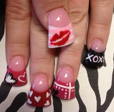 Nail idea! 2000s Valentines Nails, 2000s Valentines, Scene Nails, Character Nails, Nails Painted, Valentine Nail