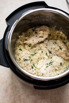 chicken and rice cooking in an instant pot