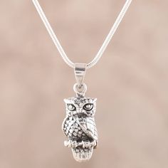 Crafted from sterling silver and accented by a combination of finishes, a magnificent owl forms the pendant of this necklace. Narayannii presents this accessory. Sterling Silver Pendant Charm Necklace With Oxidized Finish, Sterling Silver Owl, Owl Pendant Necklace, Silver Owl, Owl Pendant, Sterling Silver Necklace Pendants, Silver Pendant Necklace, Sterling Silver Pendant, Sterling Silver Pendants