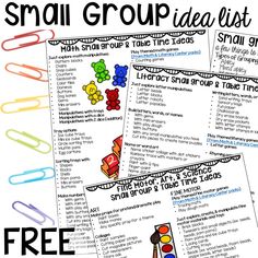 small group idea list with free printables to help students learn how to use them