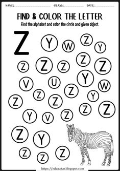 the letter z worksheet with zebras and letters