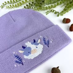 Cow Beanie, Fluffy Cow, Fluffy Cows, Embroidered Designs, Cat Hoodie, Cotton Fleece, Skull Cap, Embroidered Design