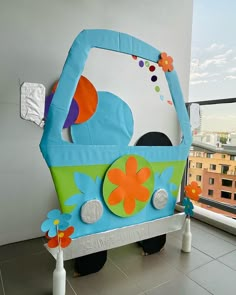 a child's ride on the back of a bus made out of construction material