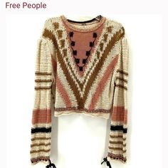 Free People Open Knit Crew Neck Boxy Cropped Sweater Size M Nwt Ties At Sleeve Cuffs Measurements: Length: 22” Armpit To Armpit 23” Beige Cropped Knit Sweater, Bohemian Beige Knit Sweater, Beige Bohemian Knit Top, Bohemian Beige Textured Knit Sweater, Beige Bohemian Textured Knit Sweater, Beige Bohemian Sweater With Textured Knit, Chunky Oversized Sweater, Neutral Sweaters, Boucle Sweater