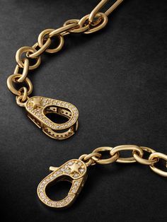 Foundrae's gold bracelet is handcrafted with a mix of links in varying sizes and fastens with two signature diamond-encrusted 'Sister Hook' clasps. Attach one of the brand's medallions for a custom finish. Gold Diamond Chain, Diamond Chain Bracelet, Paris Bracelet, Latest Bracelets, Gold Medallion, Diamond Chain, Fine Jewelry Bracelets, Gold Bracelet Chain, Mr Porter