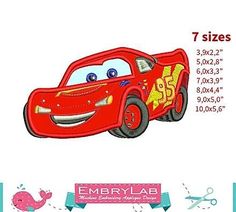 the embroidery design features cars and numbers for each character in this appliqued machine