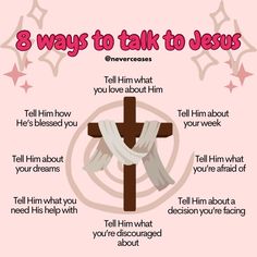 a cross with the words 8 ways to talk to jesus on it, and an image of