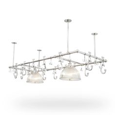 an overhead light fixture with five lights hanging from the ceiling