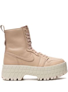 rose pink leather signature Swoosh logo detail round toe front lace-up fastening logo patch at the tongue pull-tab at the heel chunky rubber sole Air Jordans Women, Boots Beige, Dr Shoes, Don't Sleep, Jordan Retro 1, Womens Air Jordans, Jordan Air, Jordans Women, Hot Sneakers