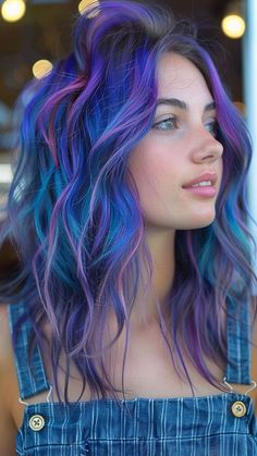 26 Blue Hair Inspirations for a Cool and Casual Vibe Vibrant Hair Color Ideas Summer, Hair Fun Colors, Blue And Purple Hair Medium Length, Cool Vivid Hair Color, Cool Tone Vivid Hair Color, Vibrant Color Hair, Low Maintenance Vivid Hair Color, Dark Vivid Hair, Pink Purple Blue Green Hair