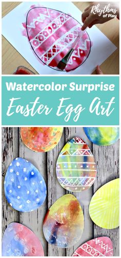 watercolor surprise easter egg art project for kids to do on the table with eggs