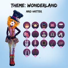 there is an image of a mad hatter doll with many different hats and outfits