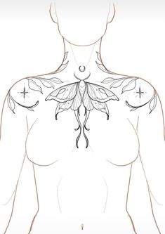 a drawing of a woman's chest with leaves on it and an arrow in the middle