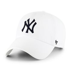 the new york yankees'47 clean cap is white and has black embroidered on the front