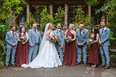 a bride and groom with their bridal party