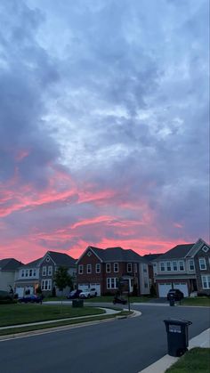 the sky is pink and blue in this neighborhood